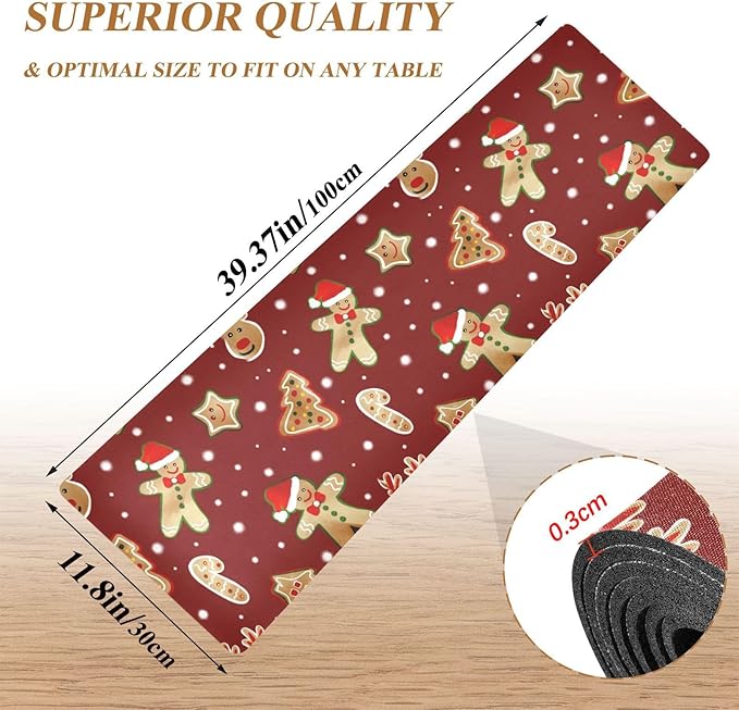 ALAZA Christmas Gingerbread Cookies Trivet Table Runner 40 Inches Long Trivet for Hot Pots and Pans/Hot Dishes,Table Protector Heat Up to 230F, Decorative Hot Plates Mat for Kitchen Countertop