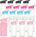 20 Pack 10 Oz Plastic Snow Globe Tumbler for Kids with Pre-Drilled Hole and Plug, Leak Proof Double Wall Snow Globe Sports Water Bottle with Portable Handle for Glitter DIY Gift, Mixed Color
