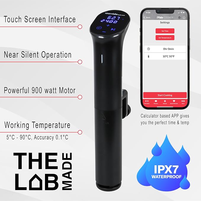 iVide 2.0 WiFi Sous Vide Immersion Circulator 1200W | Sous Vide Machine with ±0.1°C Precision Temperature Control – 600+ Guided Recipes – 42dB Quiet Operation – 30L Capacity