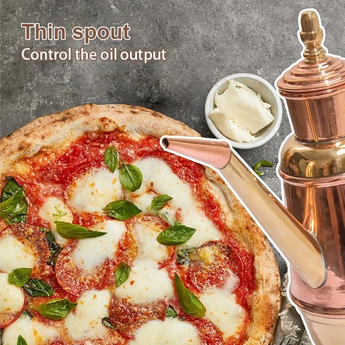 ikasus Olive Oil Dispenser Bottle, Retro Classic European Handmade Copper Oil Pot, Drip Free/Everyday-use Oil Vinegar Cruet, for Kitchen Restaurant Pizza Shop and Bakery, Gold, 450ML