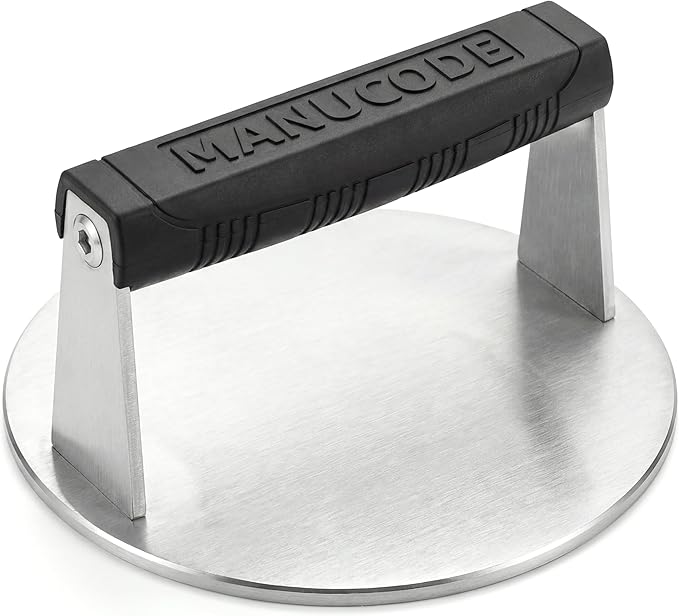 Stainless Steel Burger Smasher 2.70 LB – 7 Inch Steak Weight for Smash Burgers, Bacon, Sandwiches | Dishwasher Safe, Preheatable Protein Press with Silicone Handle | Commercial BBQ Tool