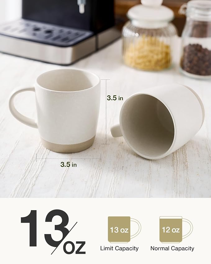 famiware Coffee Mugs Set of 8, Milkyway 13 oz Mug Set, Ceramic Cup Set with Handle for Coffee, Tea, Cocoa, Milk, Matte White + Matte Dark Charcoal