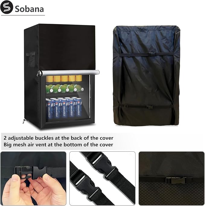 Beverage Refrigerator and Cooler Cover for most 3.2 Cu.ft Beer or Wine Mini Fridge,Waterproof Dust Proof Anti-UV Sides Zipper Can Be Opened(20" W x 20" D x 33" H,Black)