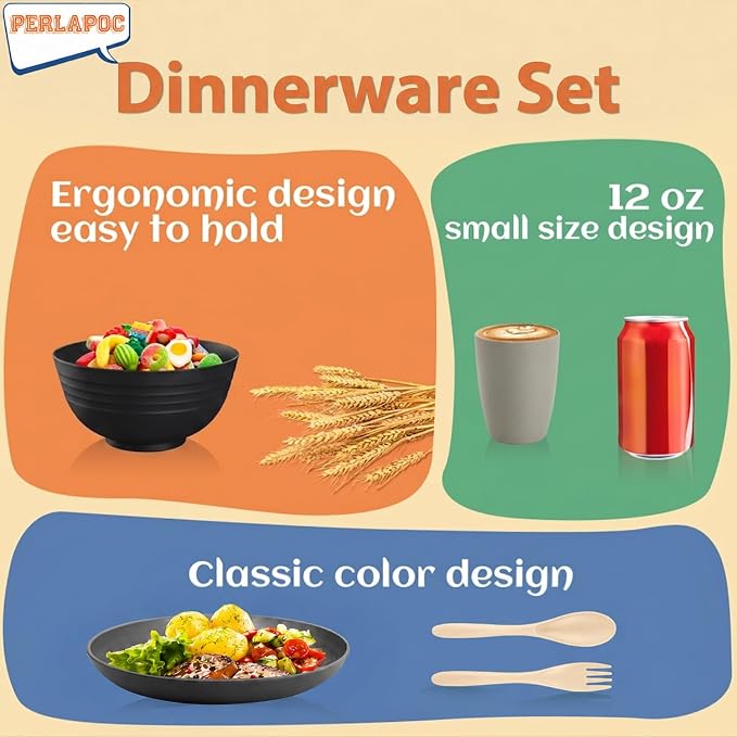 Wheat Straw Dinnerware Sets 20 PCS - Unbreakable Kids Plates and Bowls Sets for 4,Dishwasher & Microwave Safe Modern Lightweight Toddler Plates and Bowls Set - GreyStone