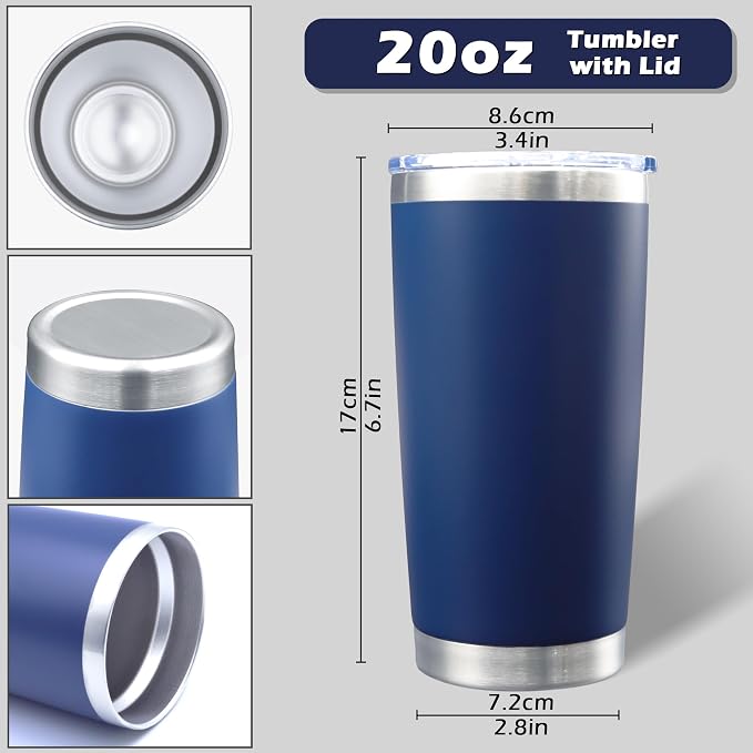 AIANJI 20oz Tumbler Bulk Stainless Steel Tumblers with Lid Vacuum Insulated Double Wall Travel Coffee Mug Powder Coated Tumbler Cup for Hot and Cold Drinks(Navy Blue, 6 pack)