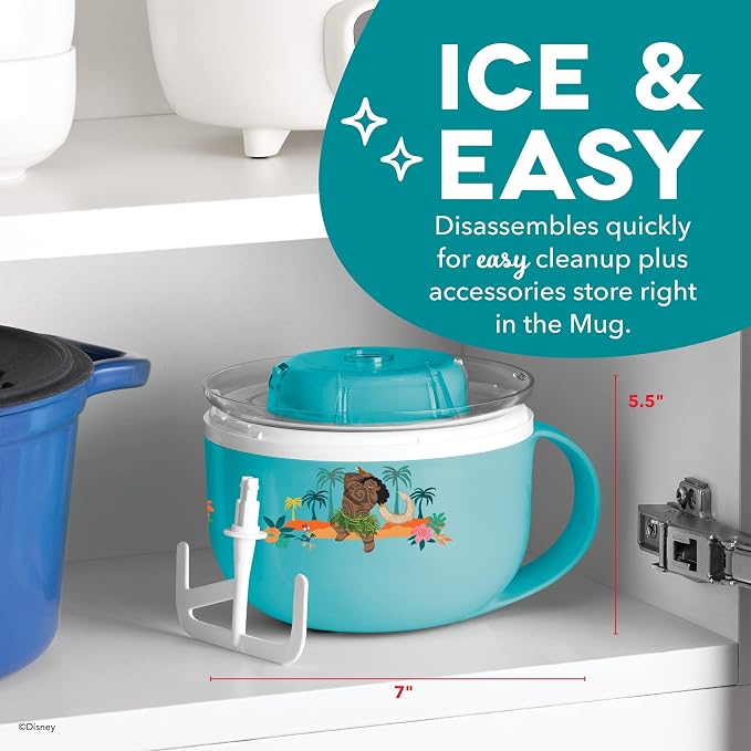 Disney | Dash Moana My Mug Ice Cream Maker — Electric Countertop Soft Serve Ice Cream Machine, Single Serve Half-Pint Moana Mug with Ingredient Chute & Recipe Guide