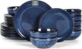 Vicrays Ceramic 24 Pieces Dinnerware Set - Dinner Plates Salad Plates Cereal Bowls Set Service for 8 - Scratch Resistant Microwave Oven Dishwasher Safe - Starry Blue