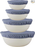 100% Pure Linen Bowl Covers For Bread Proofing, 4 Pcs Elastic Reusable Solid Color Cloth Fabric Bowl Covers,XL Organic Washable Large Stretch Sourdough Lids 6 * 8 * 10 * 12 Inches, Blue