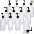 JUVITUS (12 pack) 8 oz / 240 ml Frosted Clear Glass Boston Round Empty Bottle with Black Lotion Pump
