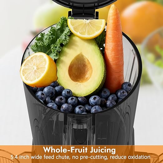 Electactic Cold Press Juicer,With 5.4" Extra Large Feed Chute Fit Whole Fruits & Vegetables,High Juice Yield,Easily Detachable Parts Design,Easy Assemble & Cleaning