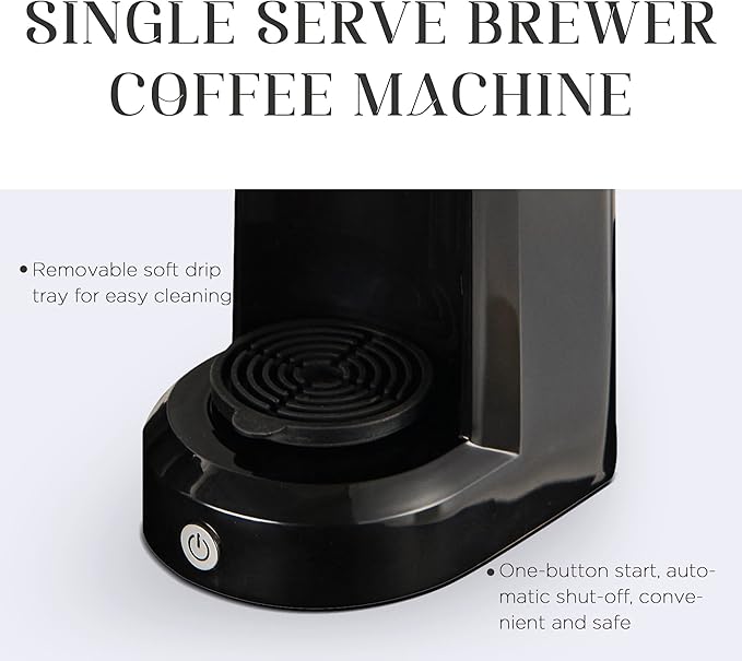 SUNVIVI Coffee Maker, Single Serve Brewer for Single Cup, One Cup Coffee Maker With Permanent Filter, 6oz to 14oz Mug, One-touch Control Button with Illumination, Black (ETL Certified)