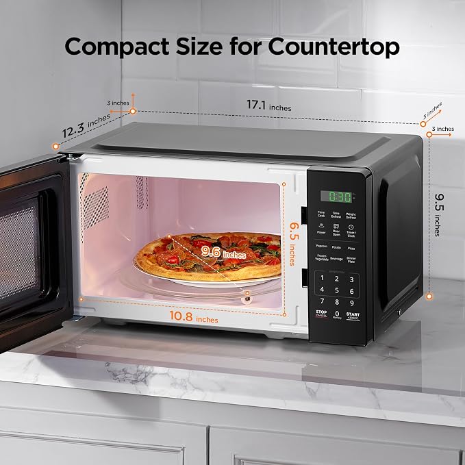 BLACK+DECKER EM7P01P7 Countertop Microwave Oven 0.7 Cu Ft, 700W with 6 One-Touch Presets, Express Cooking, 10 Power Levels, Child Safety Lock, Easy Clean Interior, Black