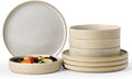Famiware Star 8-Piece Stoneware Dinnerware Set for 4 – 23 oz Shallow Pasta Bowls and 10.5" Flat Dinner Plates, High Edge Dishes, Chip & Scratch Resistant, Microwave & Dishwasher Safe, Cappuccino White