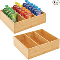 mDesign Bamboo Pantry Organizer Bin Box, 3 Sections - Wooden Stackable Basket Crates for Food, Produce, Vegetable Storage - Use on Shelves or in Closet, 2 Pack, Natural/Tan