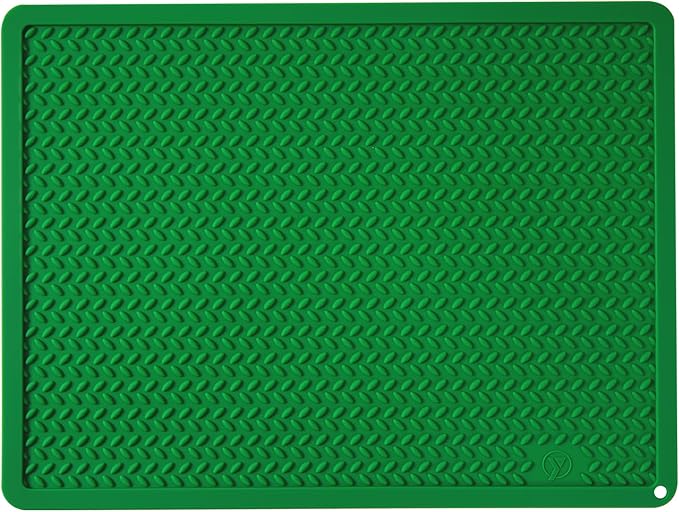 Silicone Drying Mat & Heat Resistant Mat for Kitchen Counter, Non-Slip Dishwasher Safe, Raised Edge for Dishes Bottles Sink (15.35x11.61in, Dark Green)