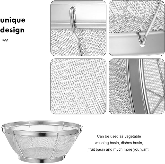 SHOWERORO Stainless Steel Rice Washing Sieve 8.5 Inch Fine Mesh Bowl Strainer for Rice Washing and Draining Kitchen Utensil