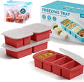 4 Pack Silicone Freezer Trays with Lid - Multi-Size 1-Cup & 2-Cup Portions, Food-Grade Silicone Freezer Molds for Soup & Meal Prep - Large Freezer Storage Containers, Oven & Dishwasher Safe - Red