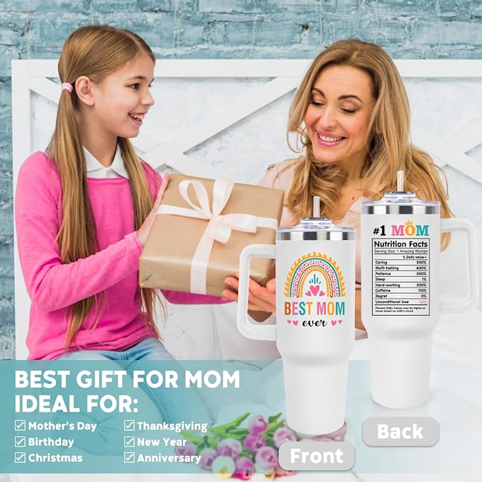 LHSCVUFASC Mothers Day Gifts for Mom from Daughter Son, Best Mom Ever Tumbler for Mother Wife, Christmas Birthday Gifts Ideas for Moms, Mama 40Oz Insulated Tumbler Cup