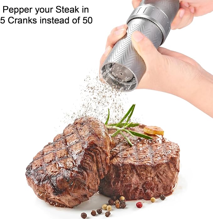 ARKNOAH Manual Pepper Mill Grinder - 12-Level Adjustable Coarseness, High-Output Spice Grinder with Aluminum Body & Stainless Steel Core, 70g Peppercorn Capacity