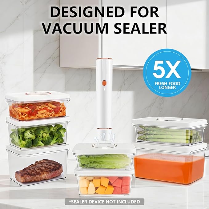 Vixino Vacuum Seal Containers, 3Pcs Reusable Food Storage Containers with Lids for Meal Prep and Freezer,BPA-Free，Microwave Safe，Leak-proof,Airtight (Vacuum Sealer Not Included)