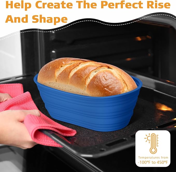 Honeydak 4 Pcs Silicone Bread Proofing Baskets Oval Banneton Basket 10" Collapsible Sourdough Bread Baking Supplies Non-stick Dough Proofing Bowls Container Oven Safe for Breads Making (Retro Color)
