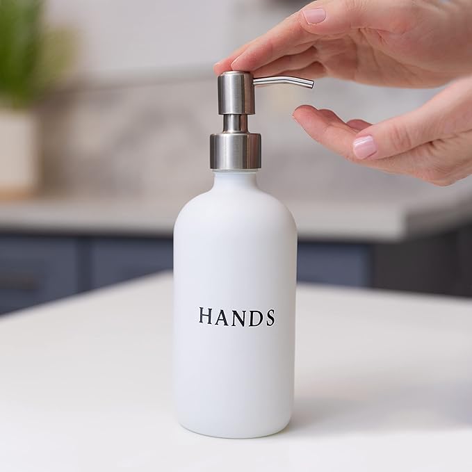 Glass Hand and Dish Soap Dispenser Set with Bamboo Tray – 16 oz Kitchen Soap Dispenser Set, Stainless Steel Pumps, Silicone Funnel – Modern Farmhouse Kitchen Sink Decor and Accessories