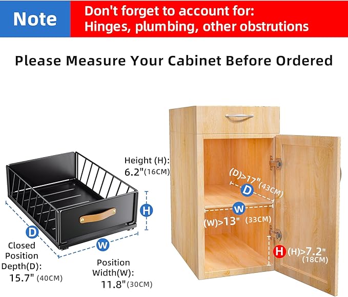 1PC Pull out Cabinet Organizer Fixed with Adhesive Nano Film+1PC Under Sink Organizer Bundle