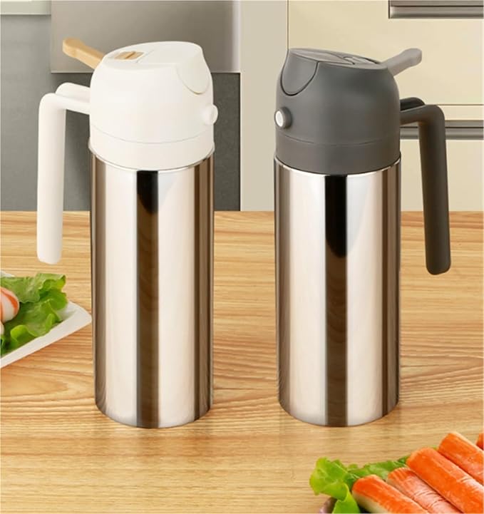 Olive Oil Dispenser Bottle - Soy Sauce Cooking Oil Sprayer Home Use 2-in-1 Olive Dispenser For Air Fryer Salad Syrup Bottle(White,430ml)