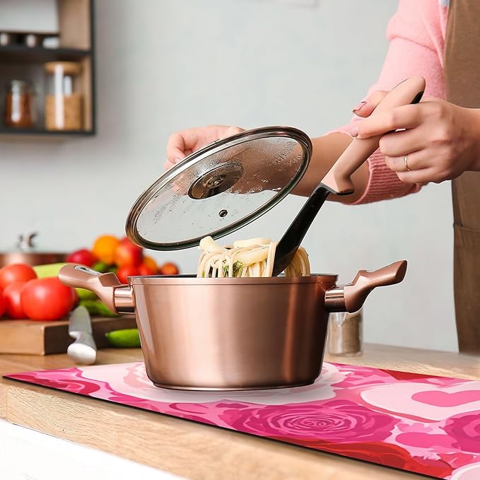2 in 1 Table Runner Trivet for Hot Pots and Pans Heat Resistant Non Slip Waterproof 39 x 12 Inch Decorative Table Protector for Kitchen Countertop Pink Hearts Roses Red Petals