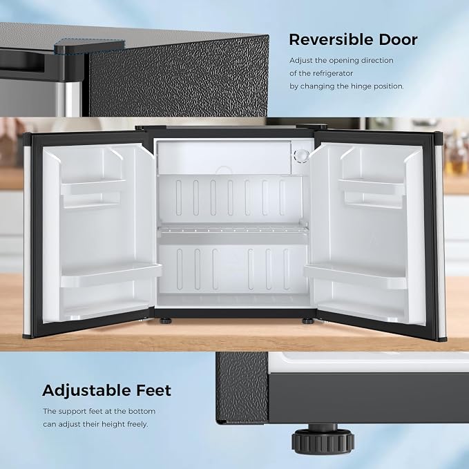 Antarctic Star 1.6 Cu. Ft Mini Fridge with Freezer,Small Compact Refrigerator with Single Reversible Door, Removable Shelves, 7 Adjustable Thermostat, for Dorm/Bedroom/Office,Steel