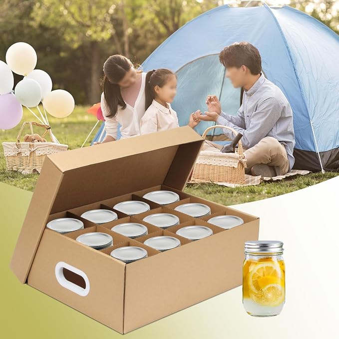 2 Pcs Cardboard Mason Jar Storage Box for 16 oz Regular or Wide Mouth Jars Canning Boxes for Canning Jars with Dividers, 12 Cells Mason Jar Organizer Canning Jar Storage Boxes