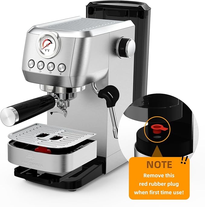 MAttinata Espresso Machine 20 Bar, Compact Espresso Maker with Milk Frother | Coffee Maker, Professional Italian Pump, Steam for Cappuccino Latte, Barista Pressure Gauge, Small for Home, Stainless Steel