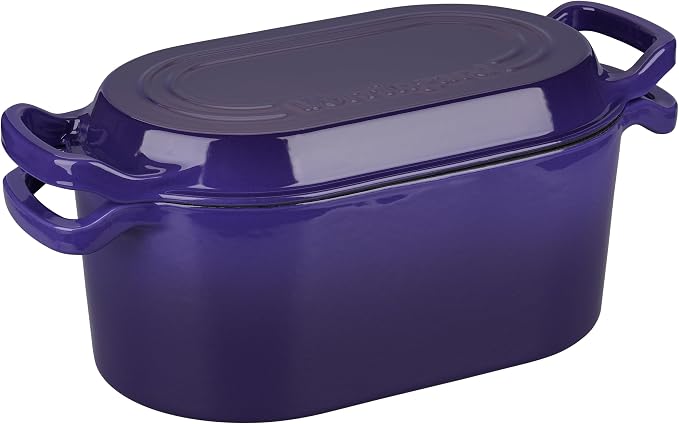 VORRINGARD Oval Dutch Oven Pot with Lid, Enamel Coating Cast Iron Bread Pans for Homemade Sourdough Bread Baking, Cooking, 4 Quart, Purple