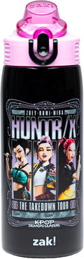 Zak Designs KPop Demon Hunters Sage Kids Water Bottle For School or Travel, 19oz Stainless Steel Water Bottle With Straw and Leak-Proof, Pop-Up Spout Cover, BPA Free (Huntrix Takedown Tour)