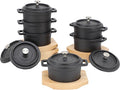 MegaChef Cast Iron 8 Ounce Mini Dutch Oven with Wood Tray, Cookware, Bakeware, Serveware (6 Piece)