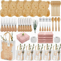 50 Pcs Baby Shower Prizes for Game Winners 6 Sets Bear Shaped Cheese Board Gift with Spoons Forks Knives Eucalyptus Box Raffia Cards Dishcloths Rope for Guests Bridal Party Favor(Pink)