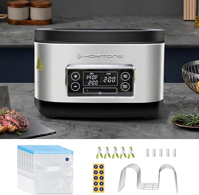 Homtone Sous Vide, 8 Quart Suveed Cooking Machine, 3D Water Circulation, Built-in Design with Precise Temperature Control, 1000W Power for Steak Chicken Meal Prep-with Sous Vide & Seal Bags