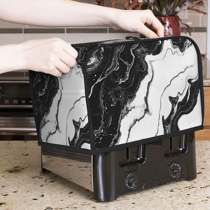 Toaster Cover 2 Slice Marble Black White Liquid Abstract Kitchen Small Appliance Covers with Pockets Dust and Fingerprint Protection
