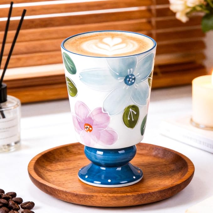 KAMMAK Ceramic Mug - Hand-Painted Coffee and Tea Mug - 400ML Vintage Breakfast Cups - Cute Mugs for Women - Ideal for Birthday - Afternoon Tea & Housewarming Gifts, GX016