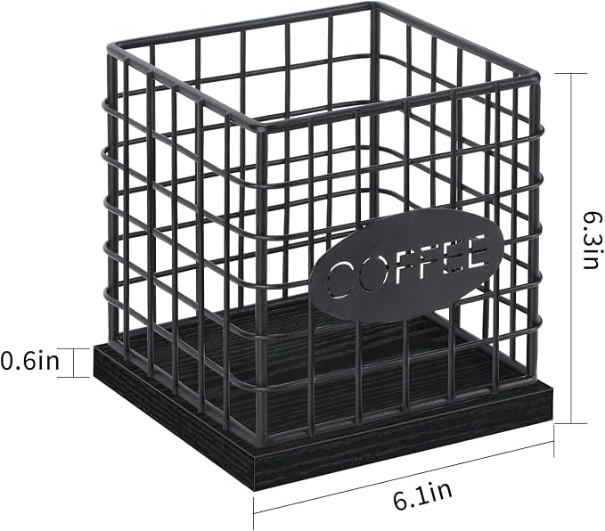YINMIT K Cup Holder Organizer, Sturdy Coffee Pod Holder Organizer, 35 Kcup Large Capacity Storage Basket for Kitchen Counter and Office Desktop (Black-Square)
