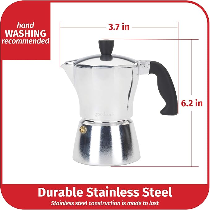 Goodcook Koffe 3-Cup Espresso Maker Aluminum Stovetop Moka Pot Coffeemaker Non-Electric