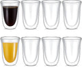 8 Pack 10 oz Double Walled Coffee Mugs Glass Espresso Cups without Handle Clear Thermo Insulated Demitasse Cups for Cappuccino Tea Latte Beverages