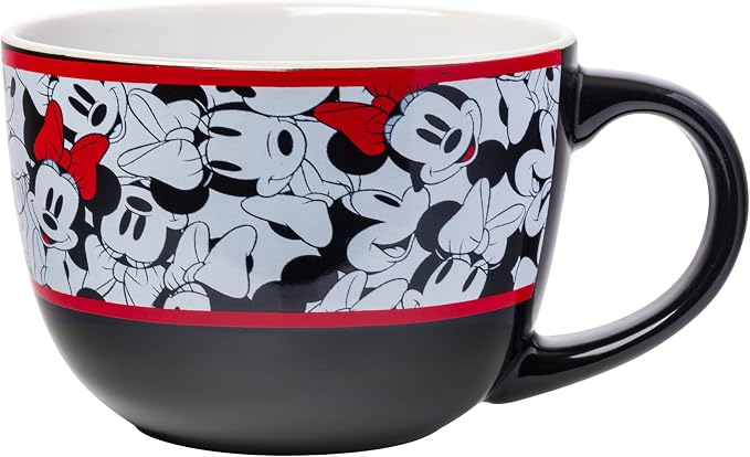 Silver Buffalo Disney Minnie Mouse Ceramic Soup Mug, 24oz | Mickey and Friends pattern artwork, Large capacity ceramic mug, Colorful character design, Ideal for soups and noodles