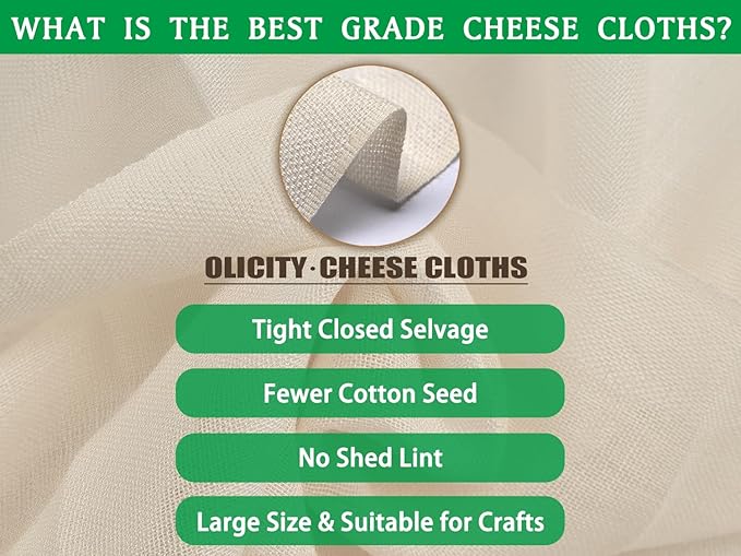 Olicity Cheese Cloth Roll,Grade 100,3x60Ft, 180 Sq Feet,Reusable Cheese Cloth Closed Edges Fabric Fine Mesh Cloth,Unbleached Cotton Muslin Bulk Cheesecloth Roll for Straining,Cooking,Crafts - 20 Yards