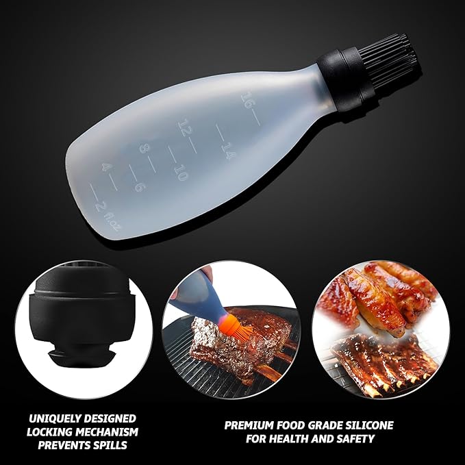 Gourmet Easy BBQ Pro Kit - Meat Tenderizer Stainless Steel - Meat Hammer + Basting Brush All-In-1 with Sauce Bottle - BBQ Accessories (Black)