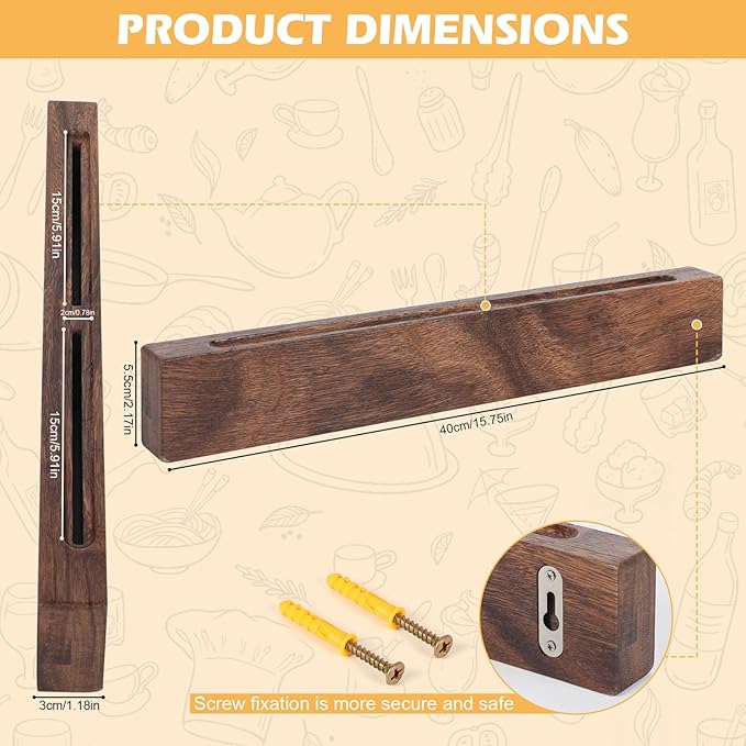 16 Inch Magnetic Knife Holder for Wall Wooden Magnetic Knife Strip Under Cabinet Magnet Knives Storage Kitchen Knife Rack kitchen Magnetic Utensil holder for Kitchen Utensils & Tools, Walnut