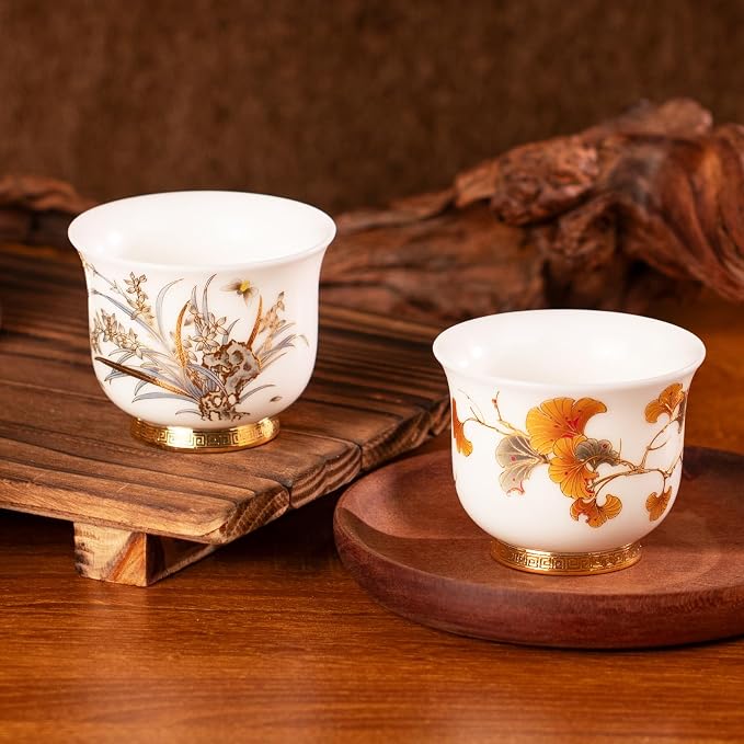 KAMMAK Ceramic Tea Cups Small, Cute Vintage Coffee Cup Set of 2, Porcelain Teacups Espresso Mug, 3.9oz Hand Painted Chinese Afternoon Tea Party Mugs, Birthday Gift for Women Men, Reversible