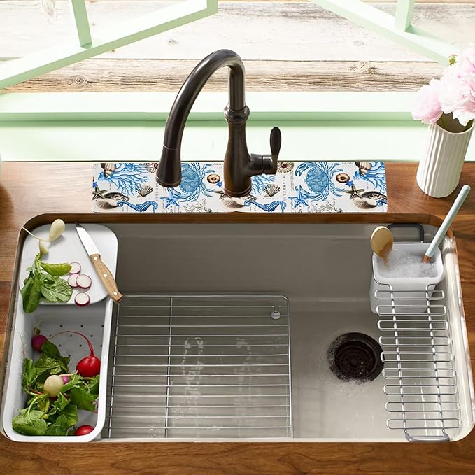 Sink Faucet Absorbing Mat, 2 Pack Drying Mat Around Faucet Sink Splash Guard Behind Faucet Sinkmat For Kitchen Bathroom Island Rv 24 * 5.5 Inch (60 * 14 cm)