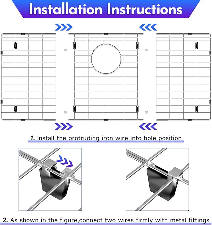 27-9/16" x 14-9/16" Sink Grid, Stainless Steel Sink Protectors for Kitchen Sink, Sink Bottom Grid, Rear Drain with Corner Radius 3/16", Sink Grids for Kitchen Sink, Sink Grid for Bottom of Sink