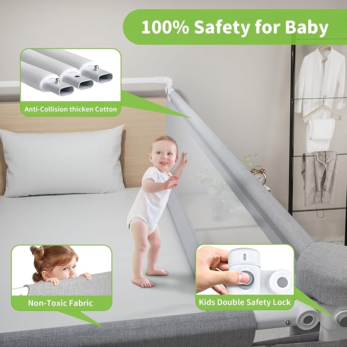 3-Piece Califormia King Size Bed Rail for Toddlers - Adjustable Baby Bed Rail Guard, Kids Safety for Califormia King Size Bed (82.7"x82.7"x70.8"-Grey)
